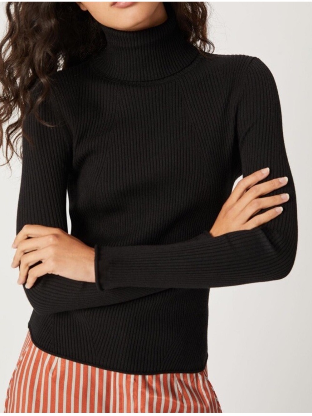 Maeve by Anthropologie Black Ribbed Turtleneck Sweater Women’s Large Fitted Long